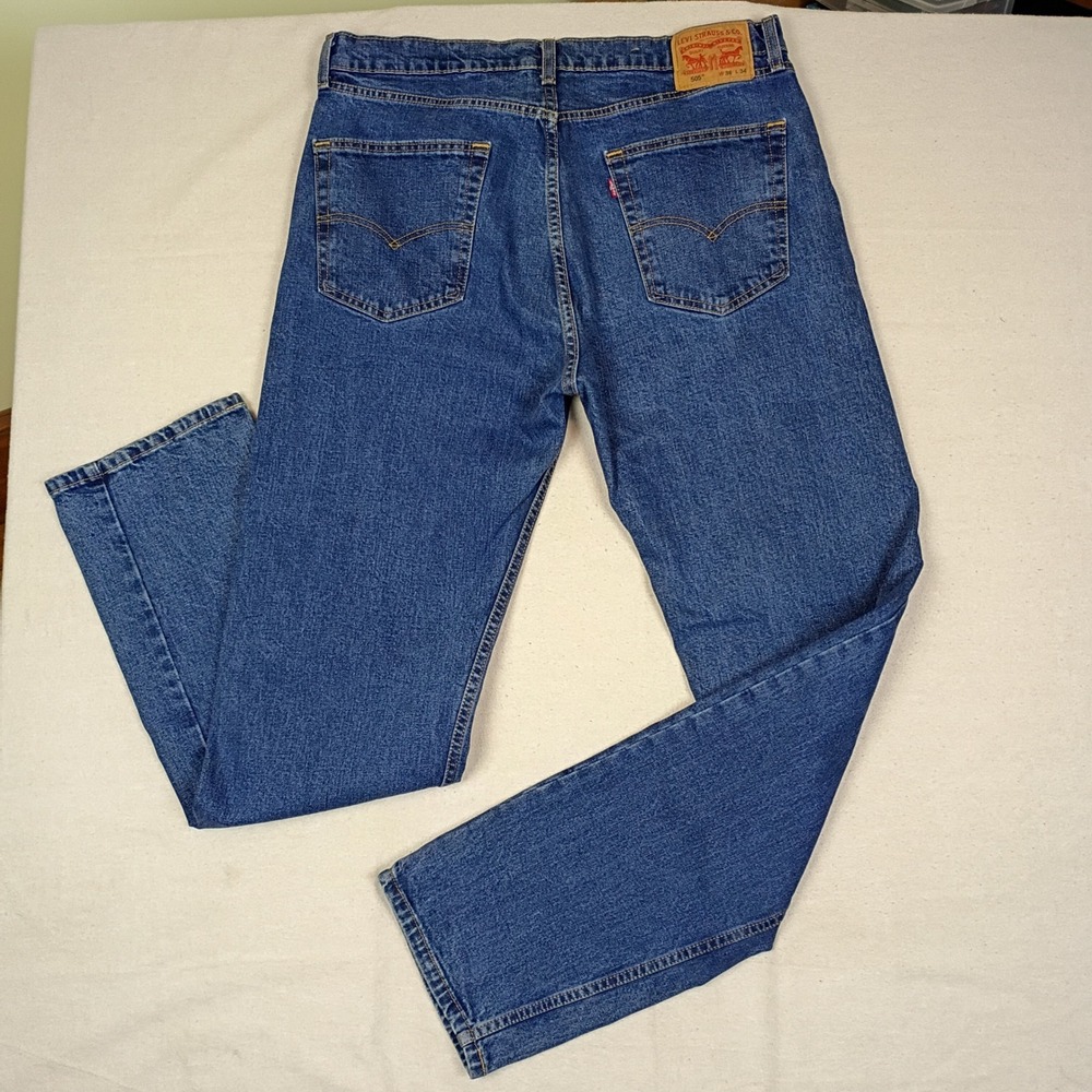 Levi's Mens 505 Regular Fit Straight Leg Medium Wash Denim Jeans 36x34 - Picture 2 of 10
